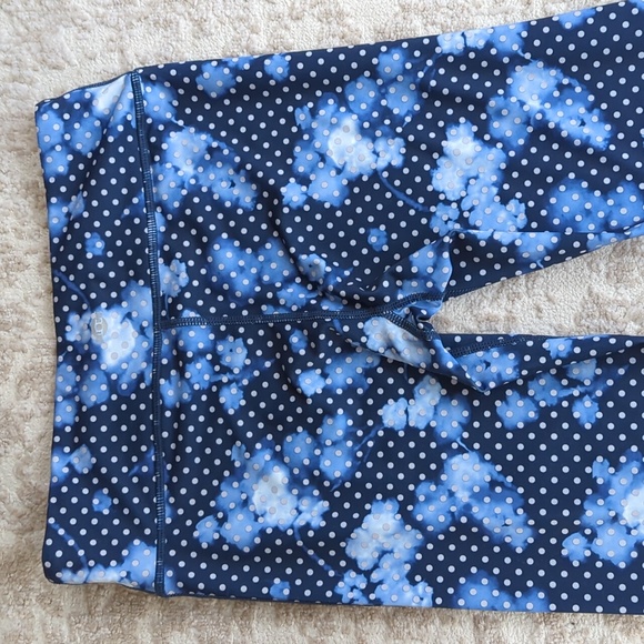 Inner Spirit Polka Dot Yoga Leggings S Blue White Pattern - Picture 12 of 15